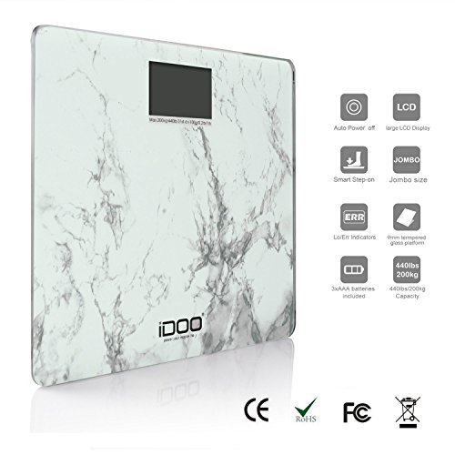 iDOO Digitale Badezimmer Waaage für bis zu 200Kg [ Weißes Marmor Muster ] -
