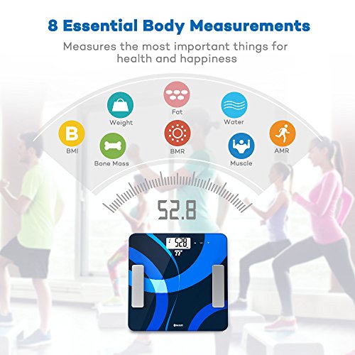 Körperfettwaage TaoTronics Personenwaage Gewichtswaage Digitale Körperwaage mit App-Anbindung zum Messen von Gewicht, BMI, Fett, Wasser, Muskeln, Knochenmasse, BMR & AMR -