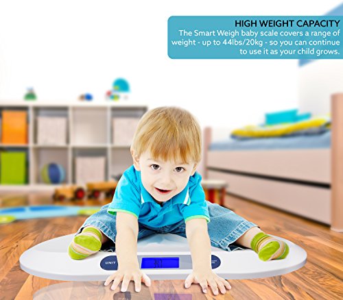 Smart Weigh Digitale Babywaage mit großem hintergrundbeleuchteten LCD-Display, 3 Wägemodi und Tara-Funktion, 20 kg/44 lb -