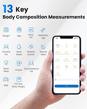 RENPHO Körperfettwaage, Bluetooth Personenwaage mit App, Smart Digitale Waage für Körperfett, BMI, Gewicht, Muskelmasse, Wasser, Protein, BMR, Weiß - 2